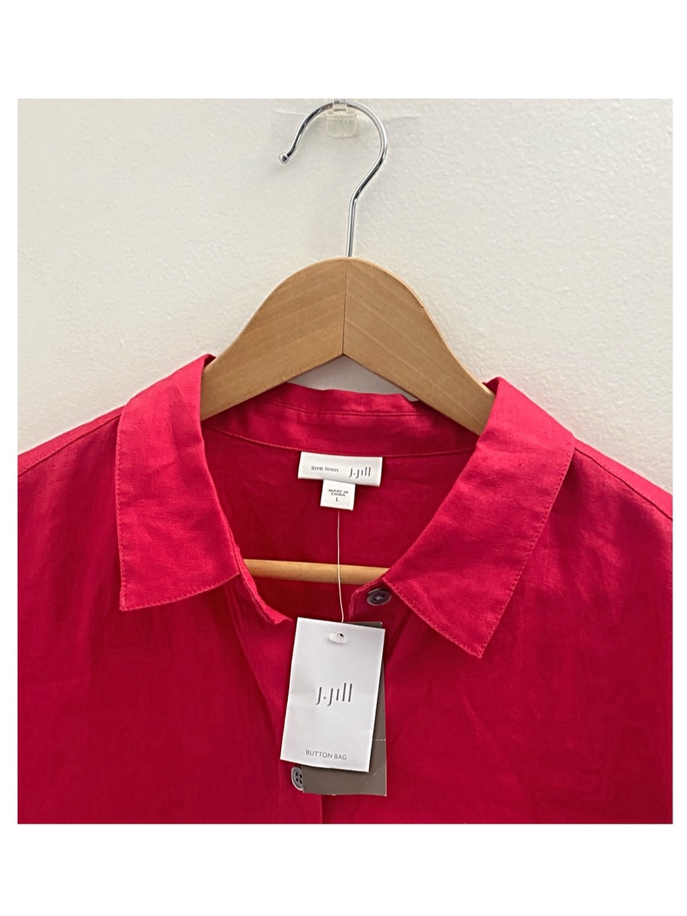 NWT J.Jill 100% Linen Long Sleeve Button Down Shirt in Hibiscus Size Large - Picture 2 of 5